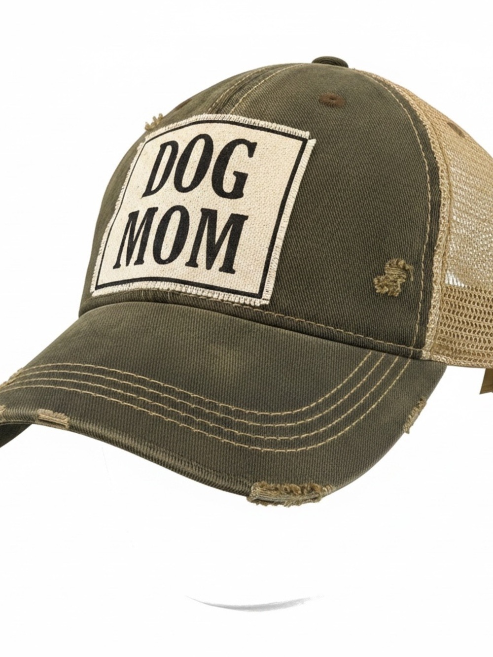 Dog Mom Distressed Trucker Hat - Gray & Cream NWT